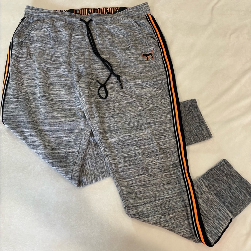 Gray PINK Victoria's Secret Jogger Pants with Orange Accents size Medium